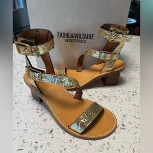 Zadig & Voltaire Celia Caprese Sandal Wrinkle Goddess style Gold Women Sz FR 39